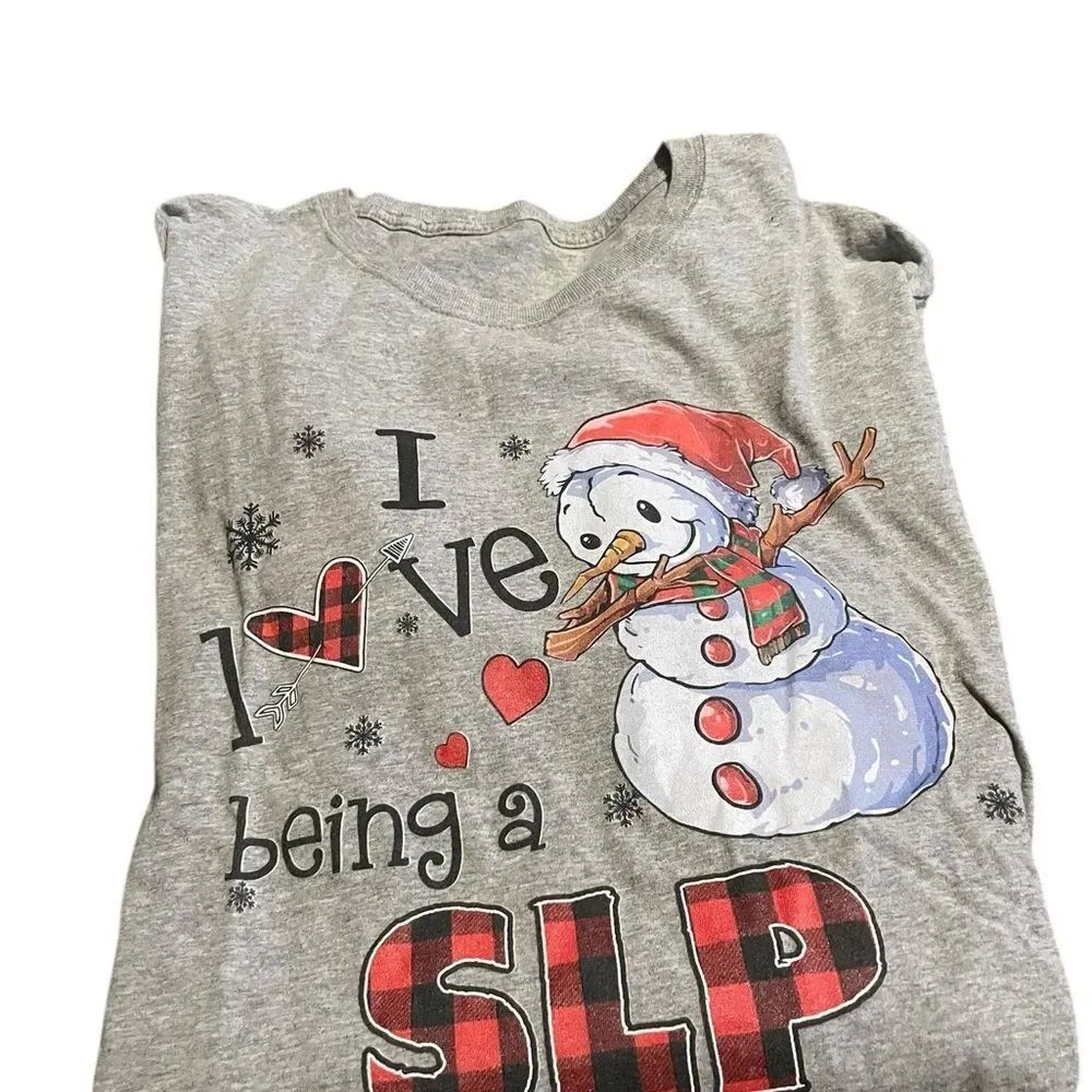 Kim Rogers Gray Long Sleeve Tee with Snowman & Red Plaid Accents